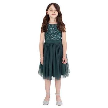 Maya Deluxe Sequin Midi Dress in Emerald – Girls 9‑10 Years Old