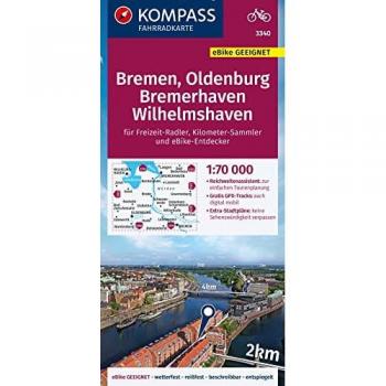 KOMPASS Fahrradkarte 3340 Bremen, Oldenburg, Bremerhaven, Wilhelmshaven 1:70.000: reiß