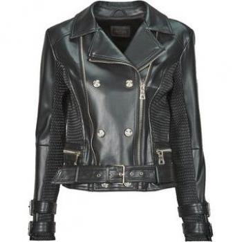 Chaqueta negra de motociclista de imitación de cuero Guess Myla para mujer