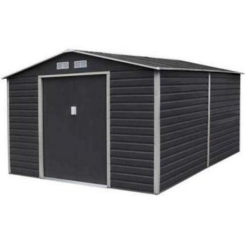 Abri de jardin en métal gris 10,20 m² avec système d'ancrage