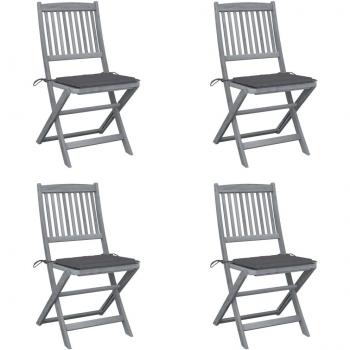 4 pcs Folding Outdoor Chairs with Cushions in Solid Acacia Wood