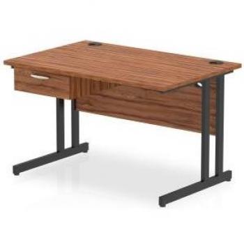Walnut Top Black Cantilever Office Desk with Drawer