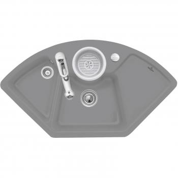 Villeroy & Boch Solo Eckspüle 6708 02 SL mit Exzenterbetätigung und Resteschale, Keramik, Stone