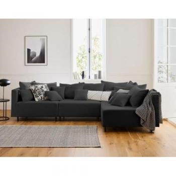 Canapé d'angle modulable en velours gris foncé 4 places