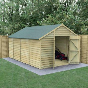 5 x 10ft Forest Garden Apex Overlap Wooden Shed, Pressure Treated, Windowless with Double Doors and 4 Life Warranty