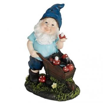 Gnomo da Giardino con Carriola, Statua Nano Colorata, 14,5x10,5x7 cm