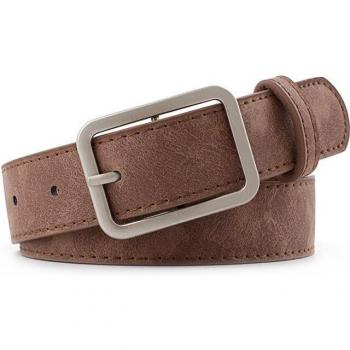 Cinturón cuadrado de cuero para mujer con hebilla de metal, 2.8 cm, negro y marrón