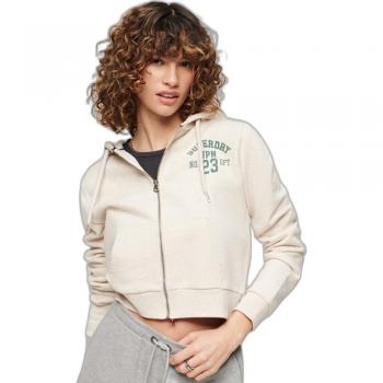 Superdry Women's Athletic Essential Crop Zip Sweatshirt Oatmeal Beige Marl Size 42