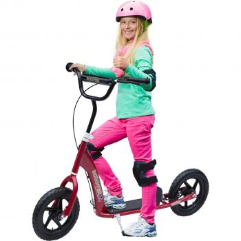 HOMCOM Teen Push Scooter Children Stunt Scooter 12 EVA Tyres Red