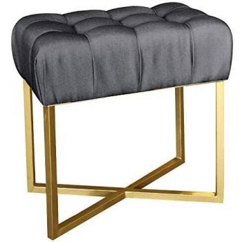 Tabouret Rectangle Fauve en Tissu Gris Foncé avec Pieds Or