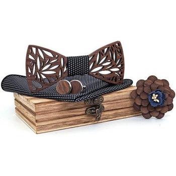 Corbata Lazo de Madera Tallada con Estilo Floral