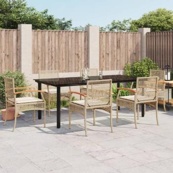 Ensemble de Patio 7 Pcs Beige en Rotin avec Coussins