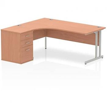 Impulse 1800mm Left Crescent Office Desk Grey Oak Top White Cantilever Leg Workstation