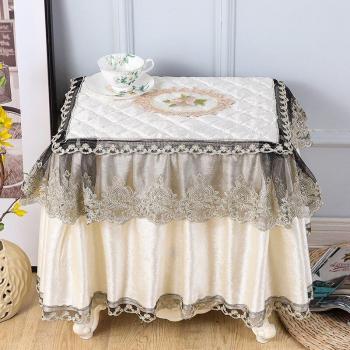Square Velvet Bedside Table Cover with Lace Trim