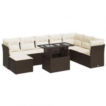 Set di Divani da Giardino 9pz con Cuscini Marrone in Polyrattan