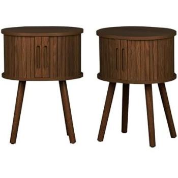 Pack 2 tables de chevet ovale – double porte coulissante, poignée creuse, effet bois rainuré (dimensions : 40×34×54,8 cm)