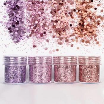 Elementos hexagonales brillantes de resina para joyería festiva en color morado (4 uds)