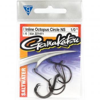 Gamakatsu 6-Pack Inline Octopus Hooks Black Size 1/0