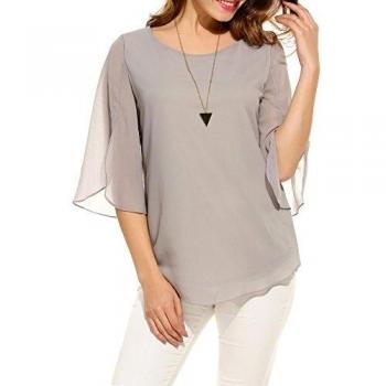 Beyove Damen Tops Chiffon 3/4 Ärmel Hemd