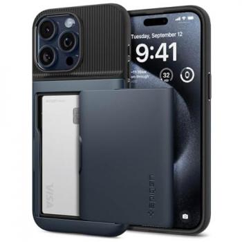 Estuche Spigen Slim Armor azul compatible con iPhone 15 Pro Max