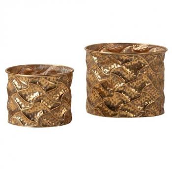 Set de 2 Maceteros de Metal Dorado 32x32x25 y 26x26x20 cm
