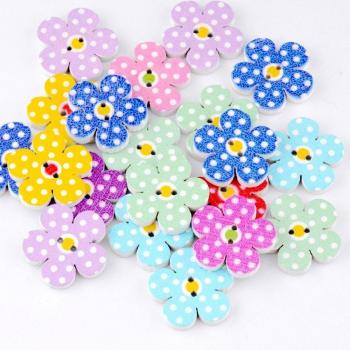 10Pcs Mixed Flower Wooden Buttons