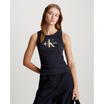 Calvin Klein Jeans Canotta Donna Rib Tank in Cotone, Nero (Ck Black), XS