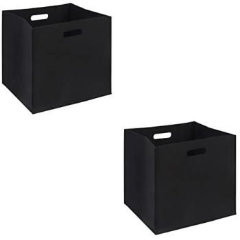Lot de 2 boites de rangement en feutrine noir FELT, cube de rangement pliable, ouvert dim 32 x 32 x 32 cm, design moderne