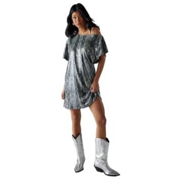 Mini Snake Sequin Slouchy Dress in Khaki