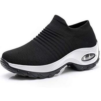 Athletic Women’s 3.5 UK Mesh Sneaker – Slip-On, Black/White