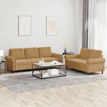 VidaXL 2-tlg. Sofagarnitur Braun Samt mit Kissen