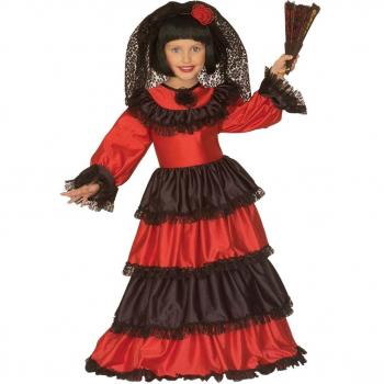 Widmann: Costume da Bambina Señorita Spagnola, Taglia: S, Colore: Rosso/Nero