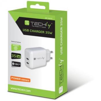 Techly IPW‑USB‑2C35W (Weiß, 35 W) – Dual‑USB‑Charger
