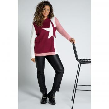 Ulla Popken Plus Size Colorblock Star Sweater, Women, Pink, Size 24/26, Synthetic Fibers/Polyester