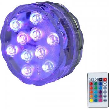 Battery Operated IP68 Waterproof LED Light for Pools, 16 Colors, 10 LEDs with Remote Control