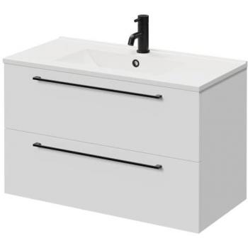 Napoli 800 mm Wall‑Mounted White Vanity – MFC Construction, One Tap Hole, Minimalist Basin, Two Matt‑Black Drawer Handles