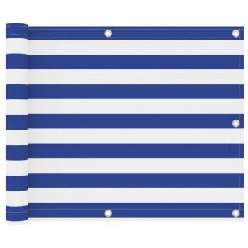 Écran de Balcon Imperméable Blanc et Bleu 75x300 cm Tissu Oxford