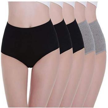 Tuuhaw Set di Mutandi Donna 5 – Cotone, Vita Alta, 3 Nero + 2 Grigio, L