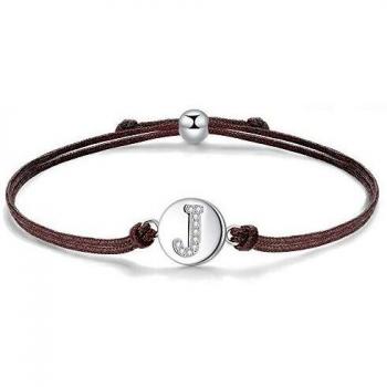 Lettera Iniziale “J” su Braccialetto Intrecciato – 24 cm, Argento 925