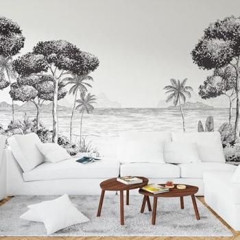 99Déco Papier Peint Panoramique L432xH270cm Noir Bord de mer Noir 432x270cm