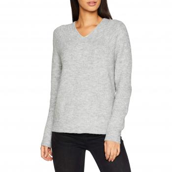 Suéter de lana Vila Vidisa con cuello en V para mujer, color gris claro melange, talla 40