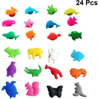 24pcs Sea and Land Animal Silicone Drink Identifier Charms