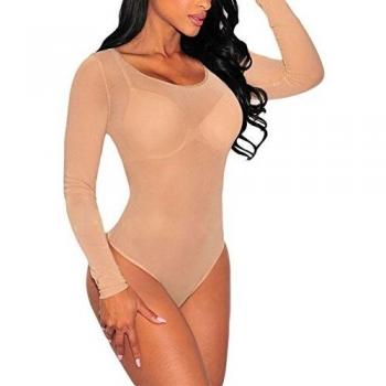 Starlight Emporium Female Leisure Long Sleeved Semi-Opaque Jumpsuit Body Suit Leopard Beige M