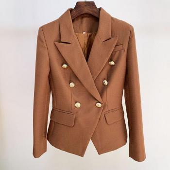 Women's Slim Fitting Chocolate Brown Blazer with Lion Buttons