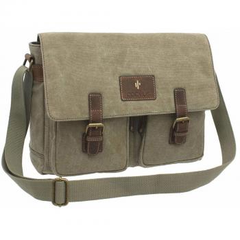 A4 Khaki Cactus Canvas & Leather Messenger Bag
