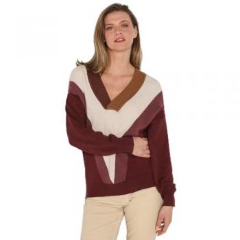Maglione Lois con Scollo A V Colore Marrone e Bianco M