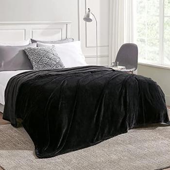 Dual‑Size Fluffy Fleece Couch Blanket – Black