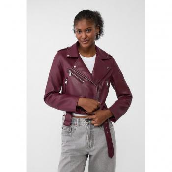 Stradivarius Burgunderrote PU-Motorradjacke mit Schnalle L