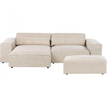 2‑Seat Modern Corner Sofa + Ottoman – Velvet Beige