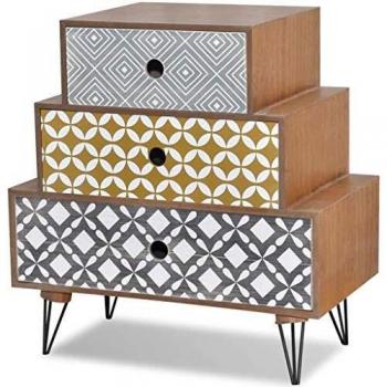 Mesa de Noche VidaXL con 3 Cajones Estampados